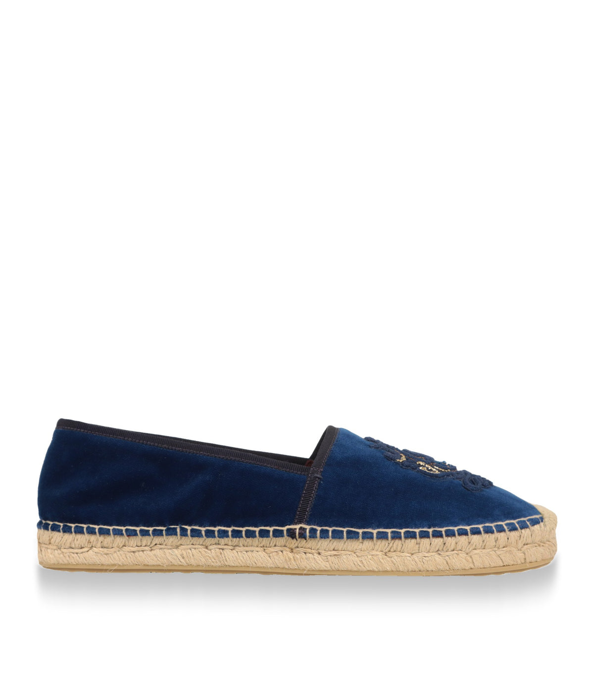 Dolce & Gabbana Espadrilles in Blau aus Baumwollsamt, Seitenansicht mit Juteeinfassung