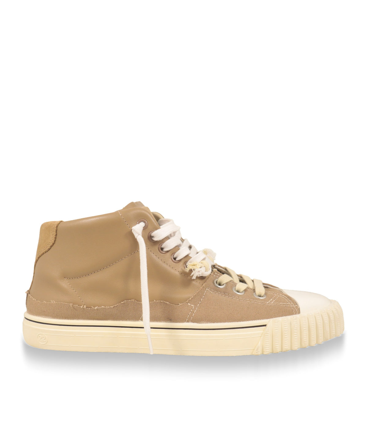 Maison Margiela High-Top Sneaker in Beige aus Leder und Canvas, Seitenansicht