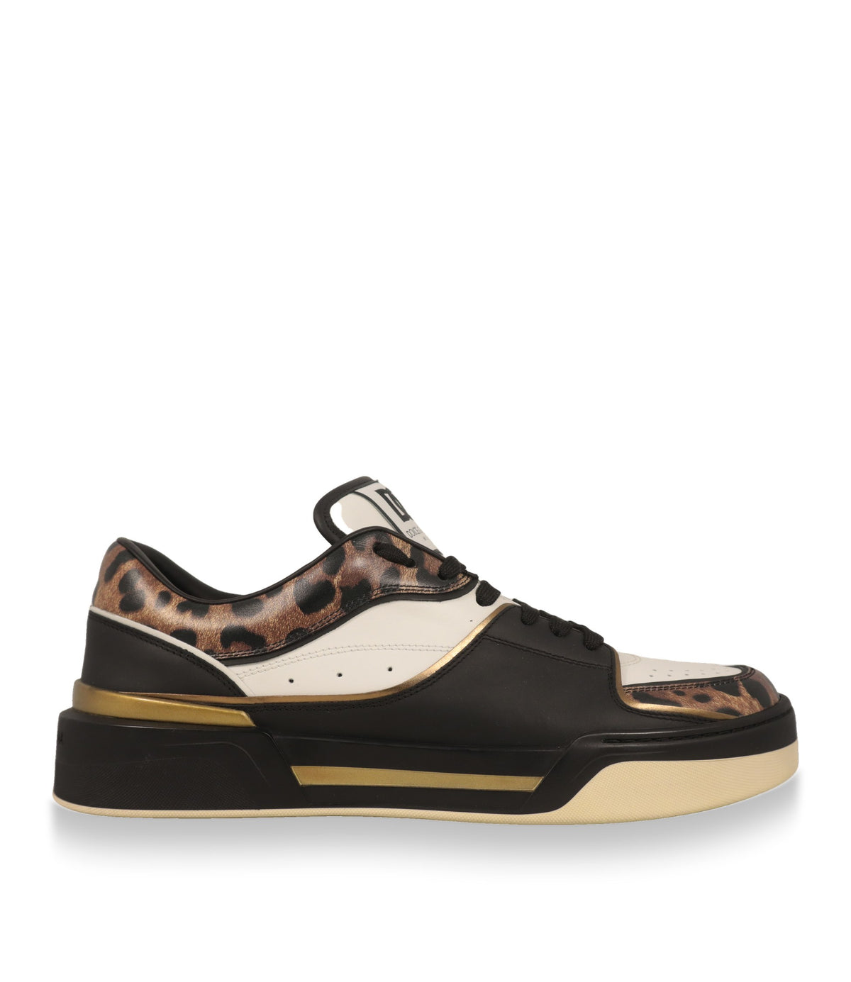 Dolce & Gabbana Sneaker in Schwarz Weiß mit Leopardenprint, Seitenansicht