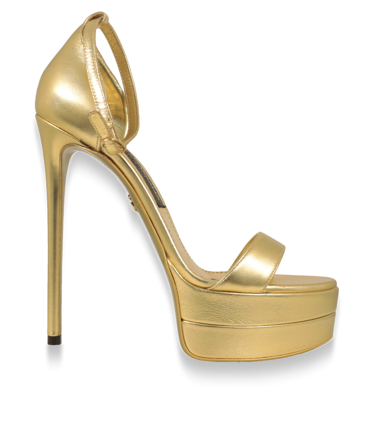 Dolce & Gabbana Plateau-Sandalen in Gold – Seitenansicht mit hohem Stiletto-Absatz