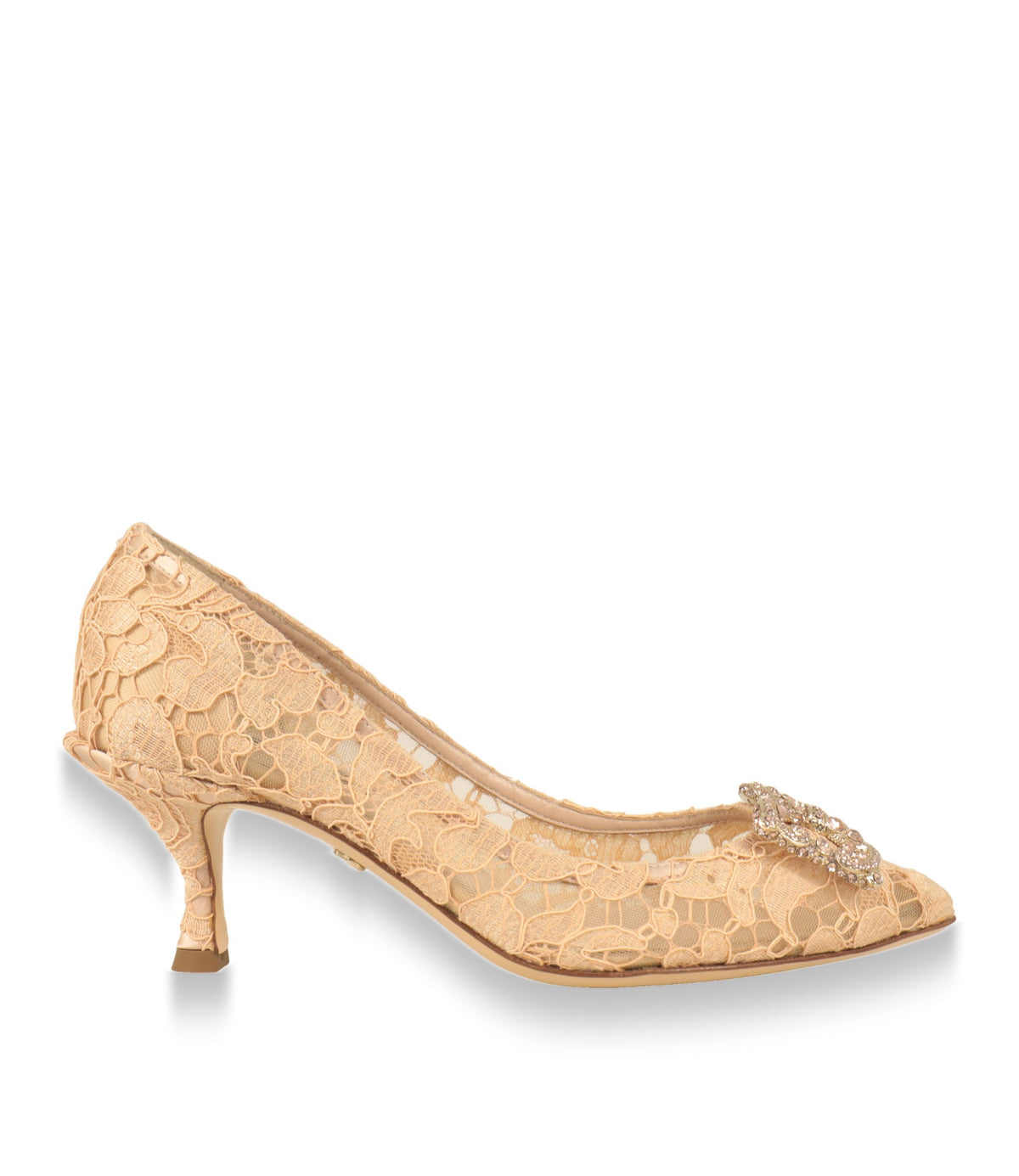 Dolce & Gabbana Pumps aus Spitze in Apricot, Seitenansicht mit Kitten Heel
