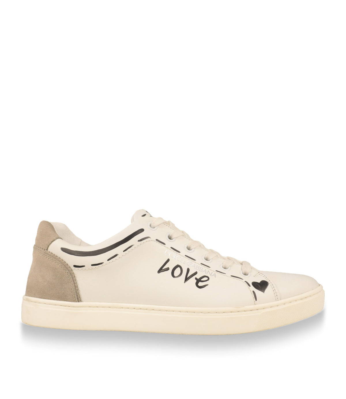 Dolce & Gabbana Sneaker in Weiß aus Kalbsleder mit LOVE-Print, Seitenansicht