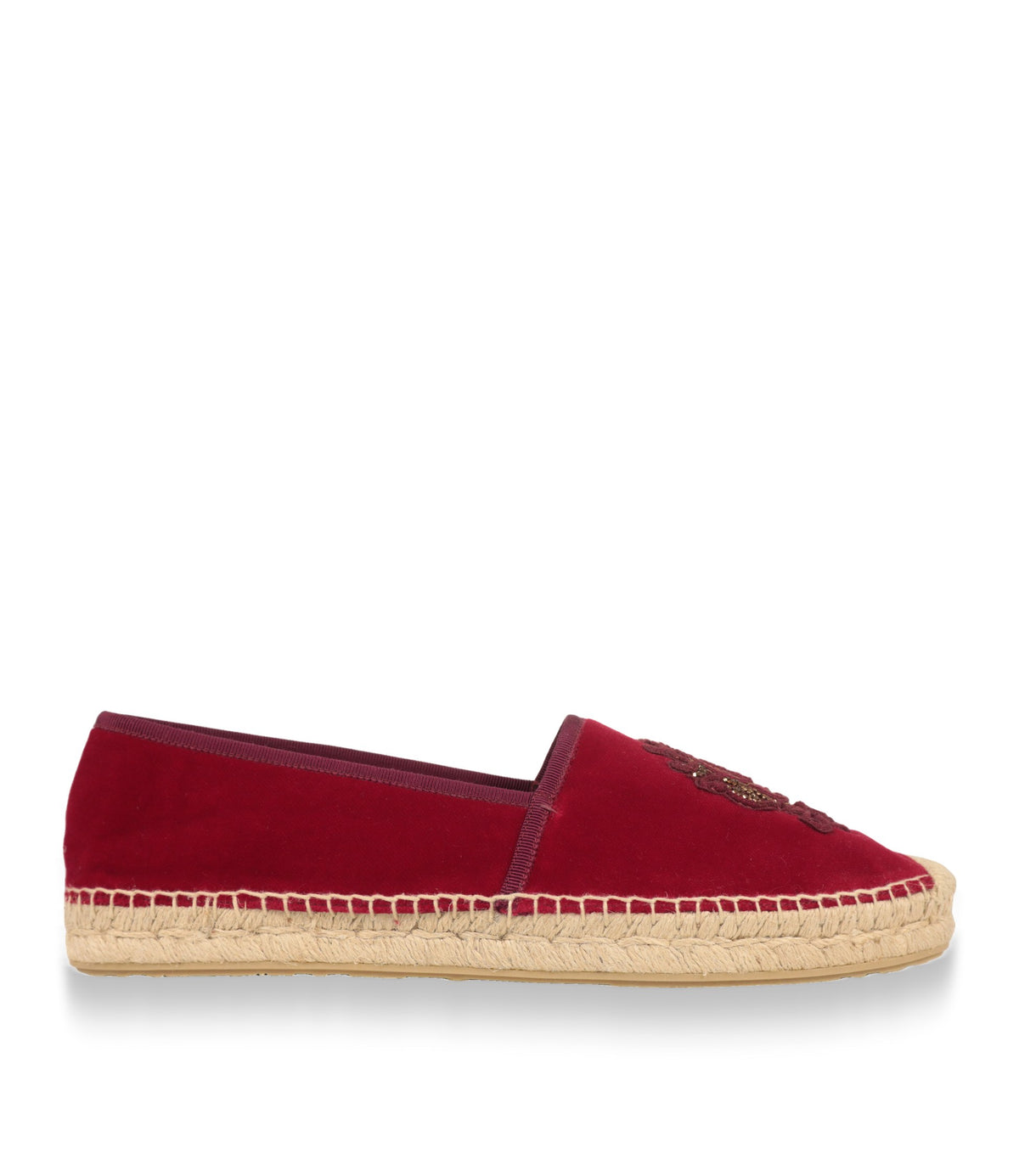 Dolce & Gabbana Espadrilles in Rot aus Baumwollsamt, Seitenansicht mit geflochtener Jutesohle