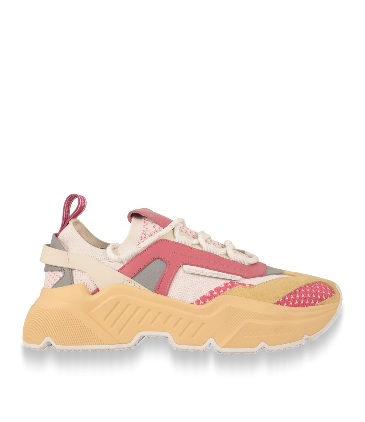 Dolce & Gabbana Sneaker Größe 39 in Weiß, Pink und Beige – Seitenansicht