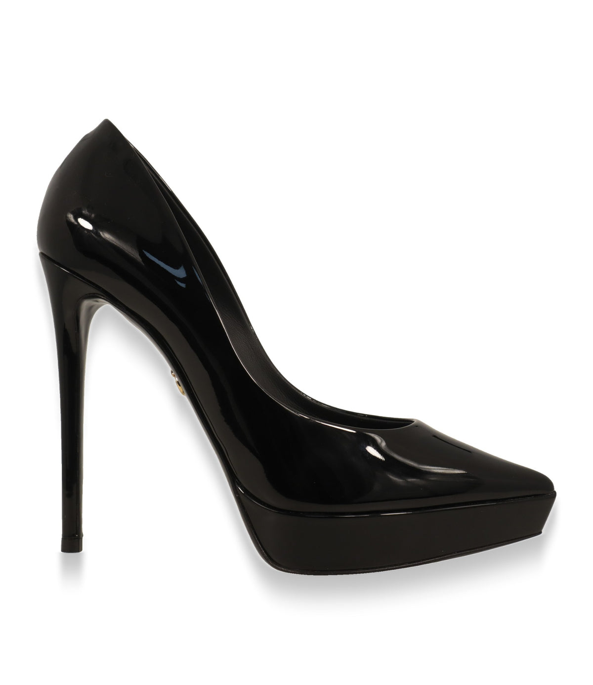 Dolce & Gabbana Pumps in schwarzem Lackleder mit Plateausohle, Seitenansicht