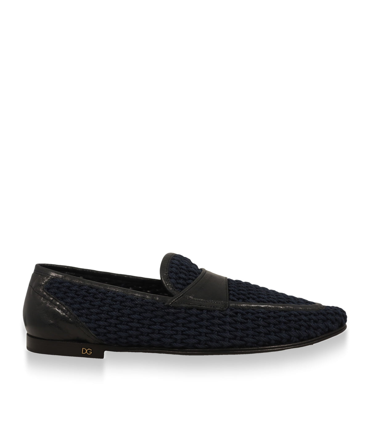 Dolce & Gabbana Loafer in Blau mit schwarzem Lederbesatz, Seitenansicht