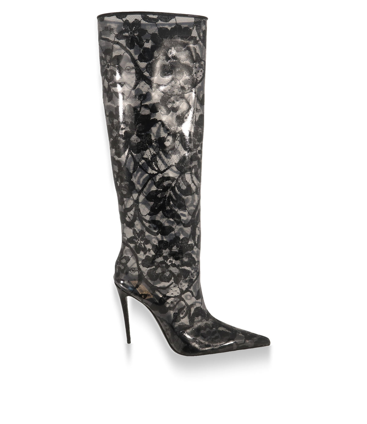 Dolce & Gabbana Stiefel Größe 41 aus transparentem PVC mit schwarzer floraler Spitze, Seitenansicht