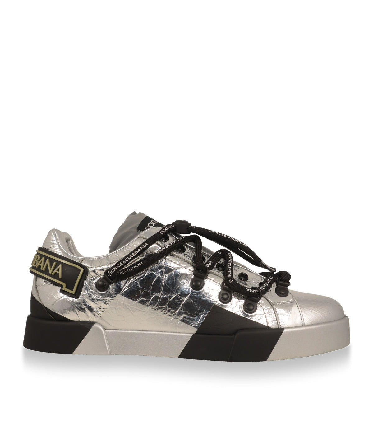 Dolce & Gabbana Sneaker in Silber mit schwarzer Sohle, Seitenansicht
