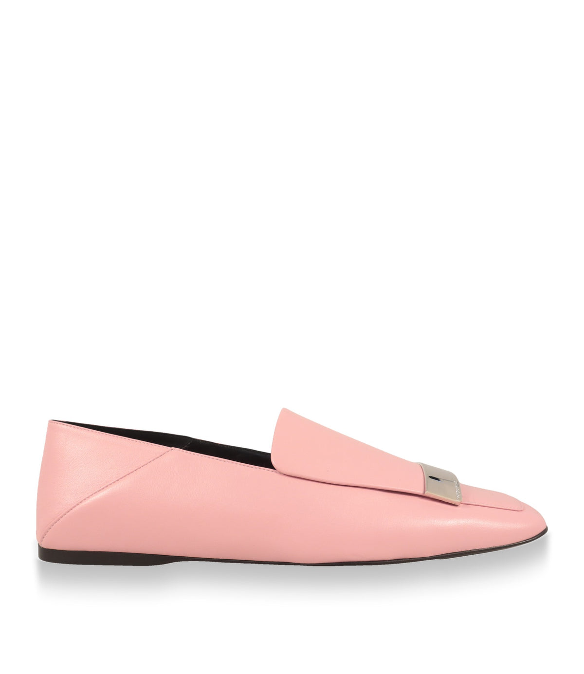 Sergio Rossi Loafer aus rosa Nappaleder in der Seitenansicht mit silberner Metallspange