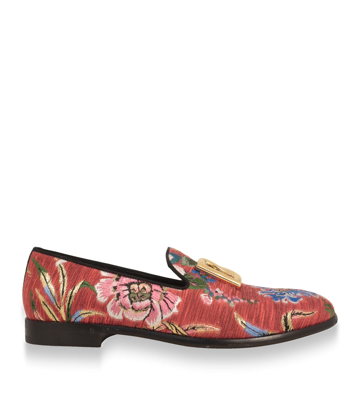 Dolce & Gabbana Slipper in Rot mit floralem Jacquard-Muster, Seitenansicht