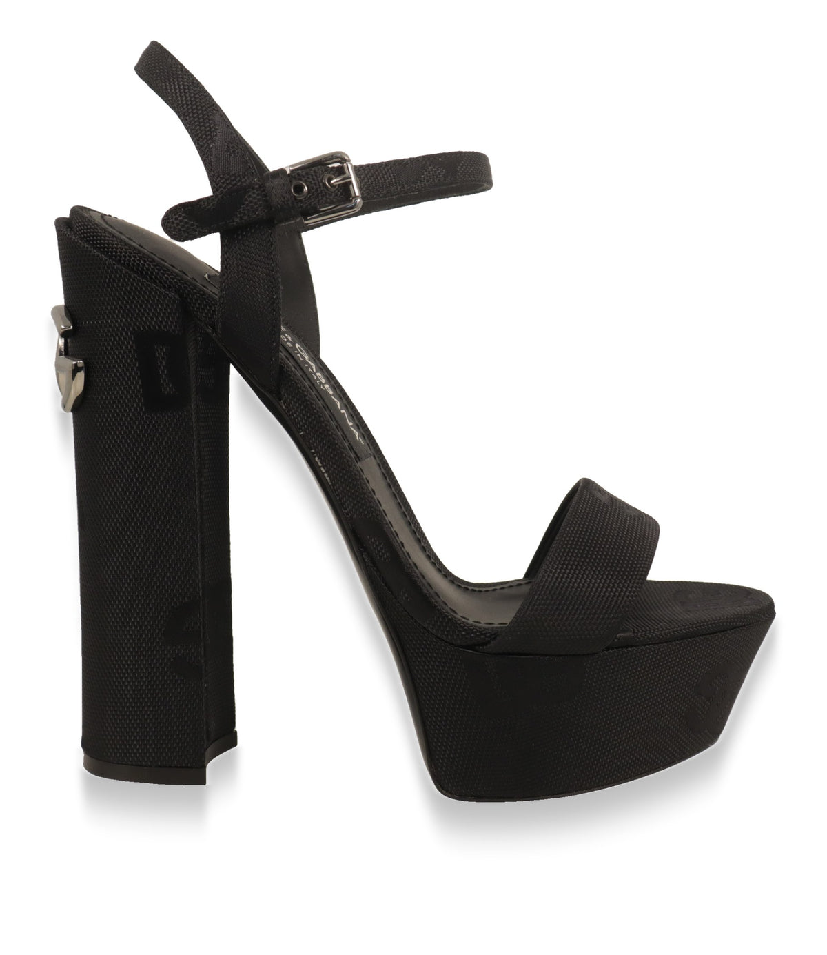 Dolce & Gabbana Plateau-Sandalen in Schwarz, Seitenansicht mit hohem Blockabsatz