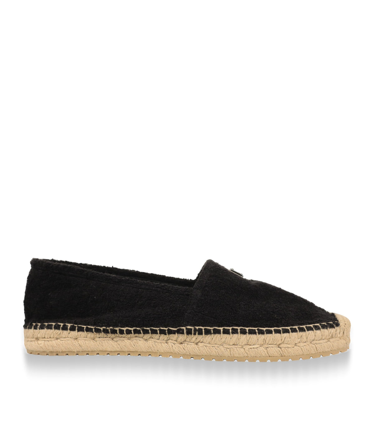 Dolce & Gabbana Espadrilles in Schwarz aus Frottee mit beiger Bastsohle, Seitenansicht