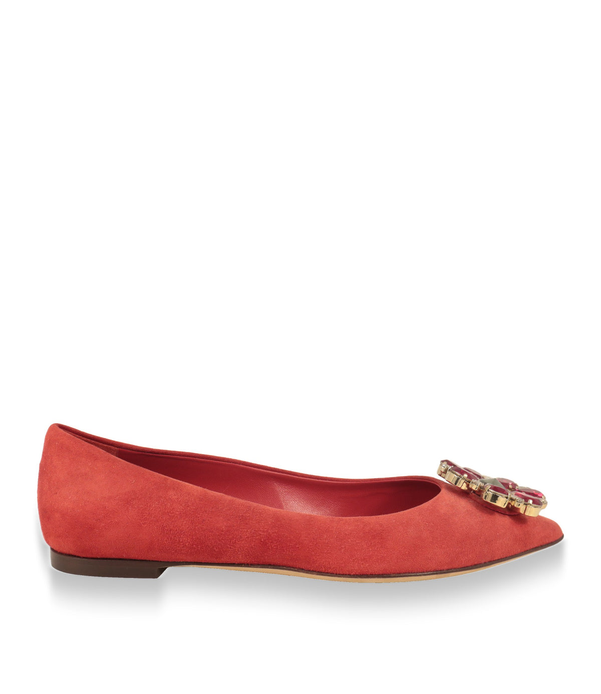 Dolce & Gabbana Ballerinas aus rotem Wildleder in der Seitenansicht mit flacher Ledersohle