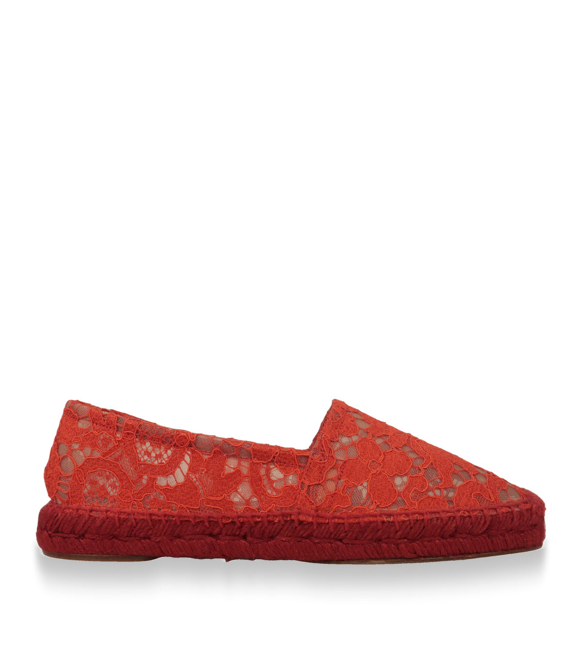 Dolce & Gabbana Espadrilles in Rot mit floraler Spitze, Seitenansicht