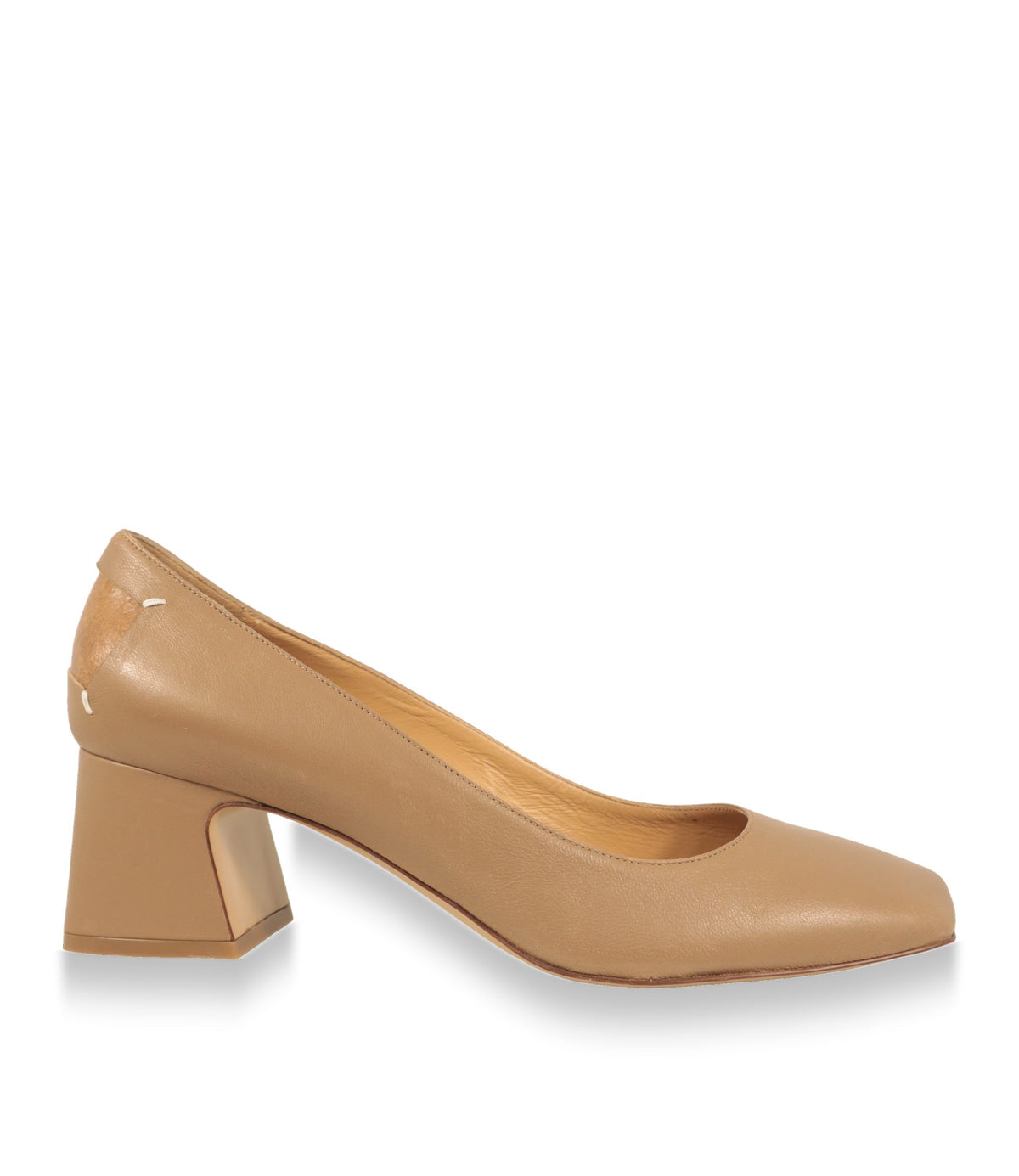 Dolce & Gabbana Pumps in Beige aus Leder, Seitenansicht mit Blockabsatz