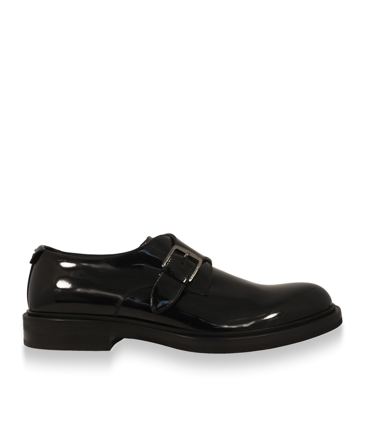 Dolce & Gabbana Monkstrap Schuhe in Schwarz, Seitenansicht mit polierter Metallschnalle