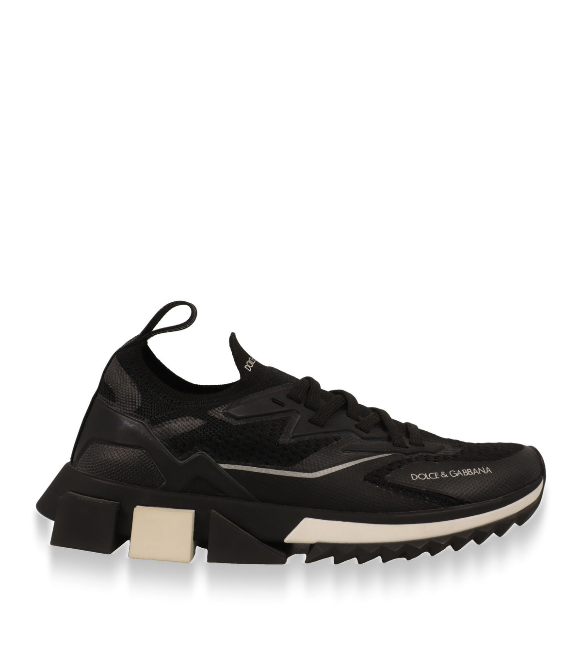 Dolce & Gabbana Sneaker in Schwarz mit weißem Sohlenelement, Seitenansicht