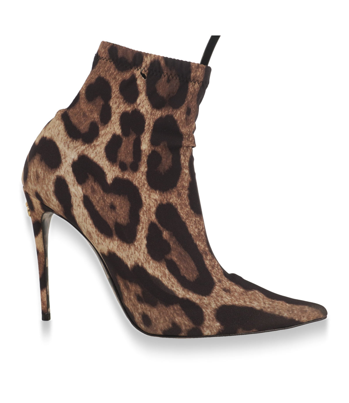 Dolce & Gabbana Stiefeletten in Leoprint mit Stilettoabsatz und spitzer Kappe in der Seitenansicht