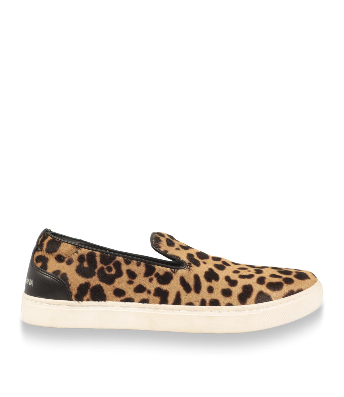 Dolce & Gabbana Slip-On Sneaker Leopardenmuster Seitenansicht mit weißer Gummisohle
