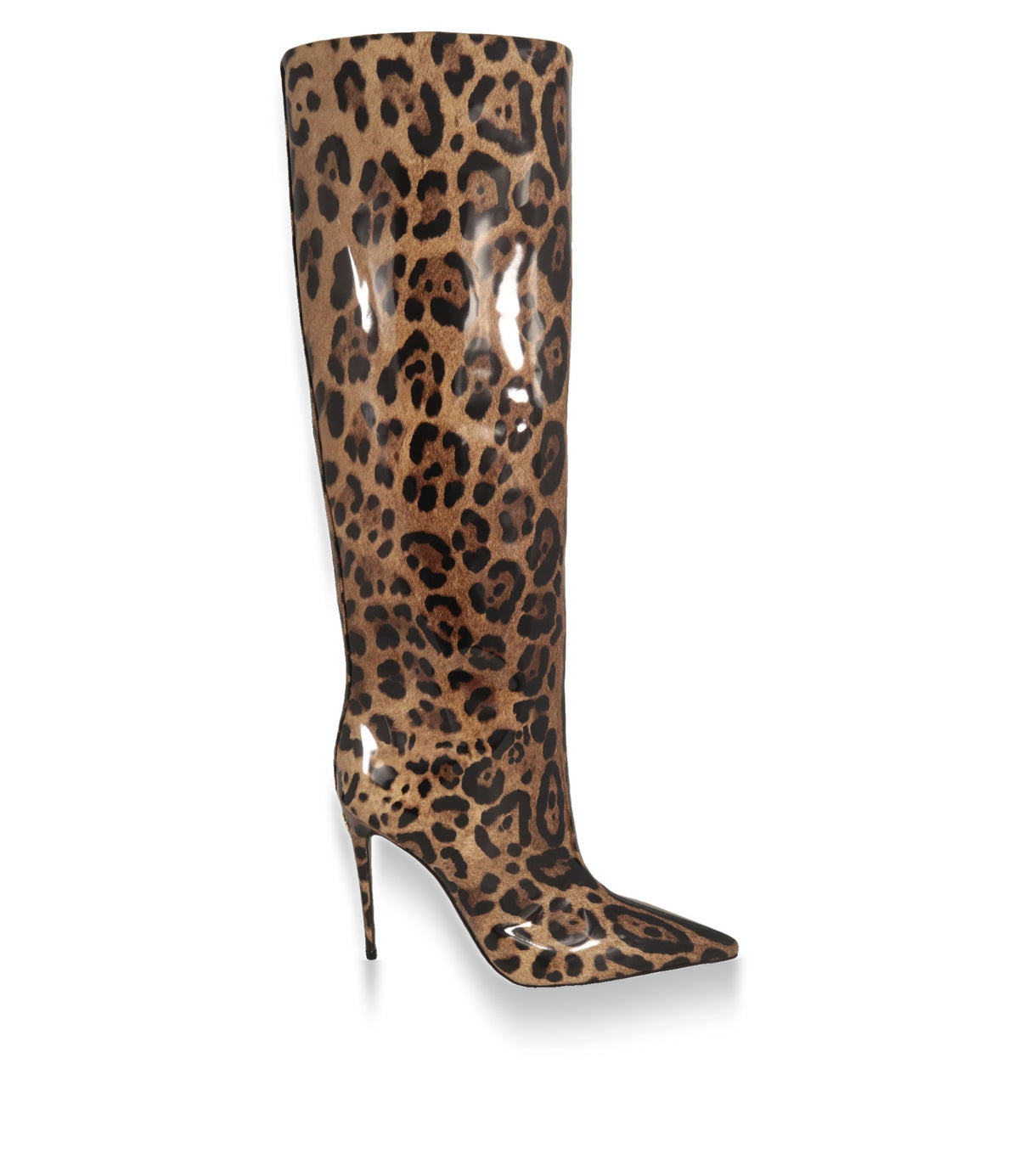 Dolce & Gabbana Stiefel mit Leopardenmuster aus glänzendem Kalbsleder in der Seitenansicht