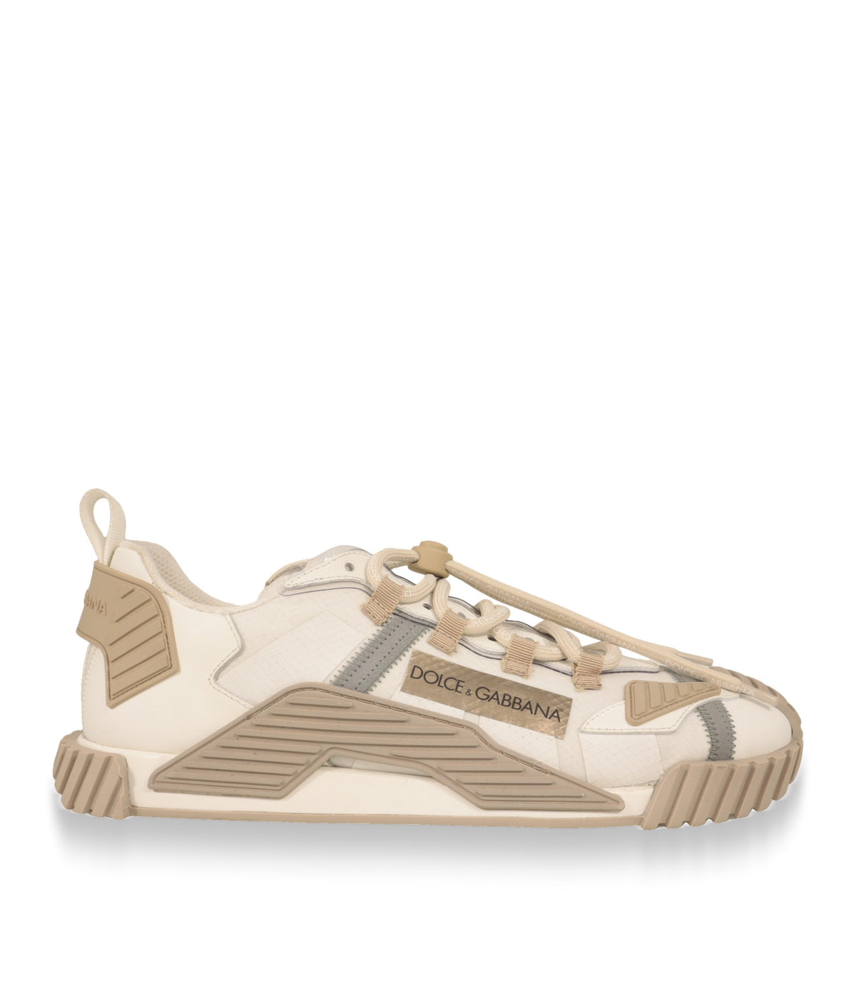 Dolce & Gabbana Sneaker Größe 44 in Weiß und Beige, Seitenansicht mit Logo-Label
