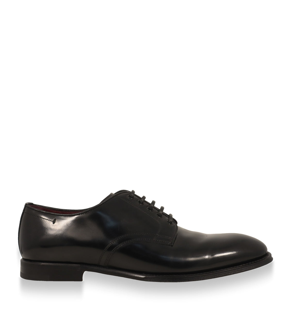 Dolce & Gabbana Derby Schuhe in Schwarz aus poliertem Kalbsleder, Seitenansicht