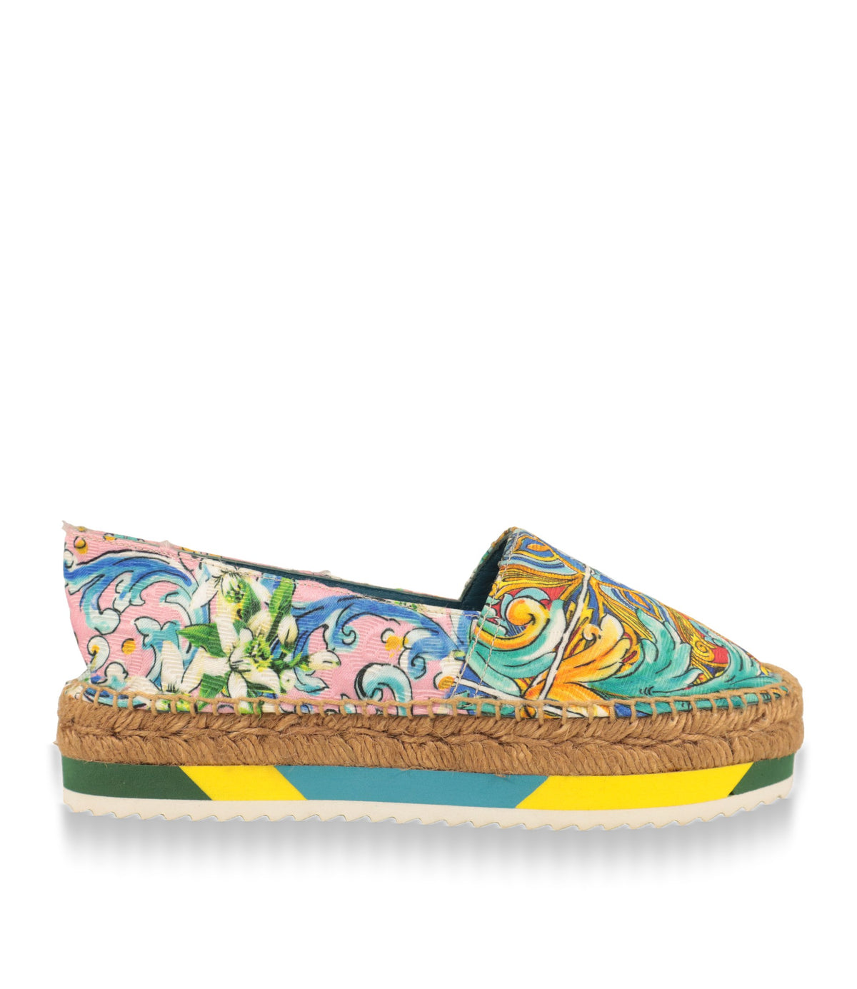 Dolce & Gabbana Espadrilles in Größe 35 mit Majolika-Print und Jute-Plateausohle in der Seitenansicht