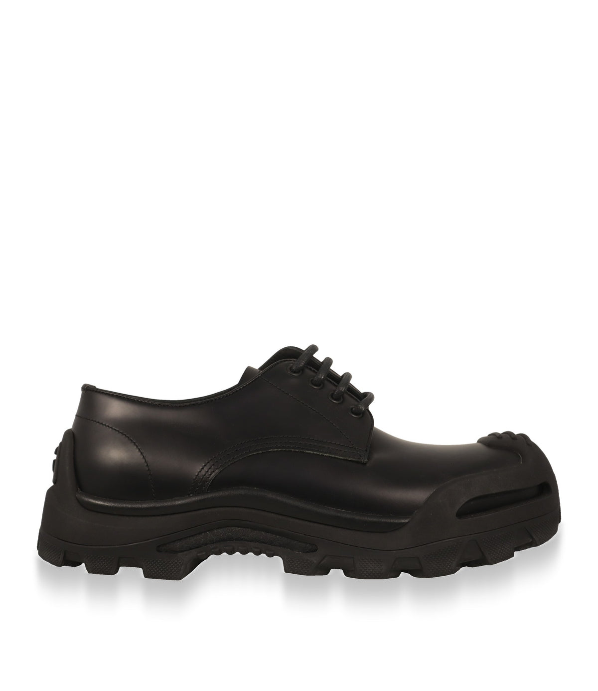 Dolce & Gabbana Derby Schuhe aus schwarzem Leder in der Seitenansicht mit profilierter Gummisohle