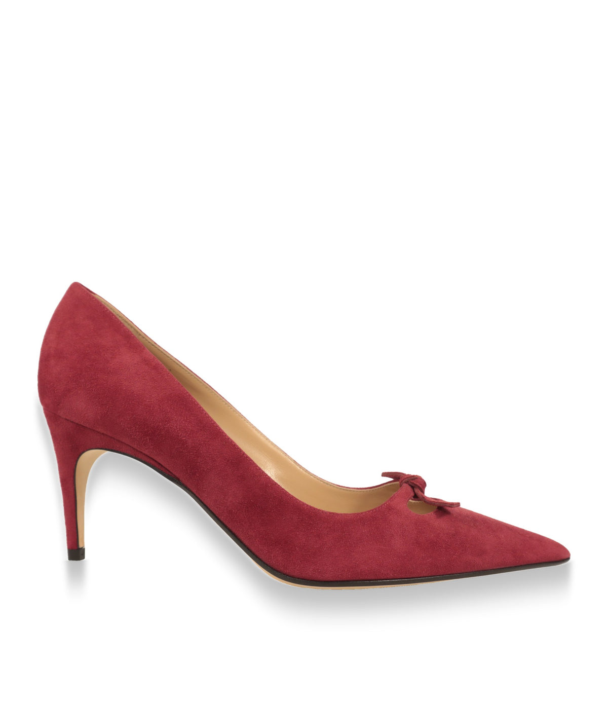 Sergio Rossi Pumps aus Wildleder in Bordeaux in der Seitenansicht mit schlankem Stiletto-Absatz