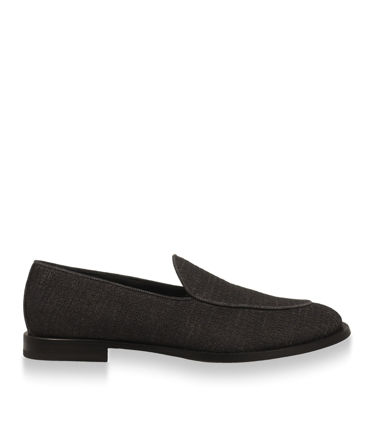 Dolce & Gabbana Loafer aus anthrazitfarbenem Denim mit Logo-Prägung in der Seitenansicht