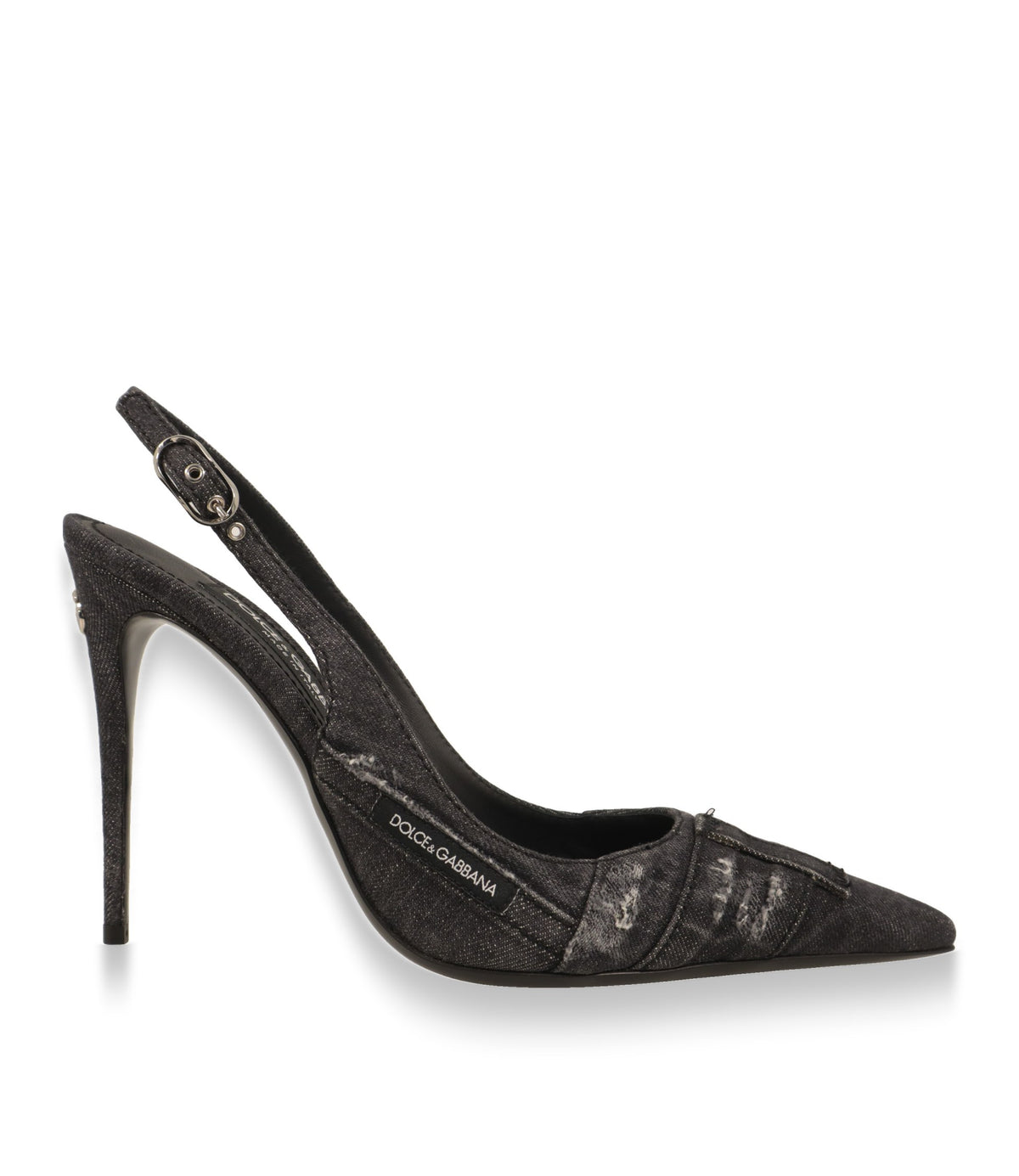 Dolce & Gabbana Slingback Pumps aus schwarzem Denim in der Seitenansicht mit Stiletto-Absatz