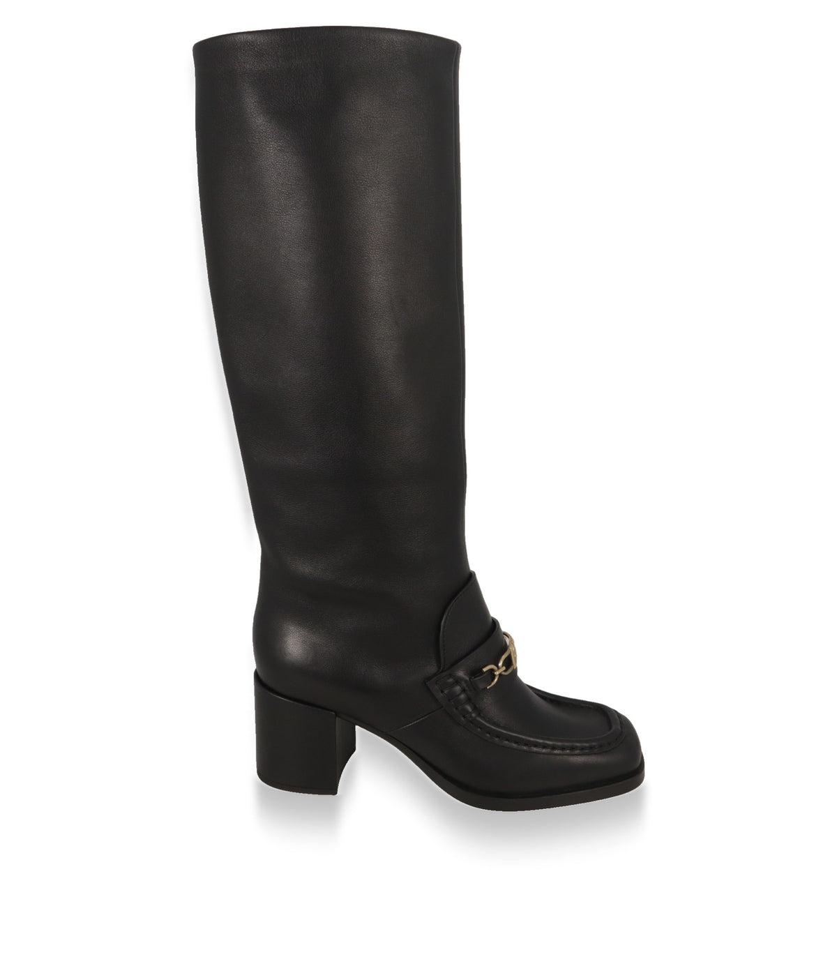 Dolce & Gabbana Stiefel aus schwarzem Kalbsleder in der Seitenansicht mit Blockabsatz
