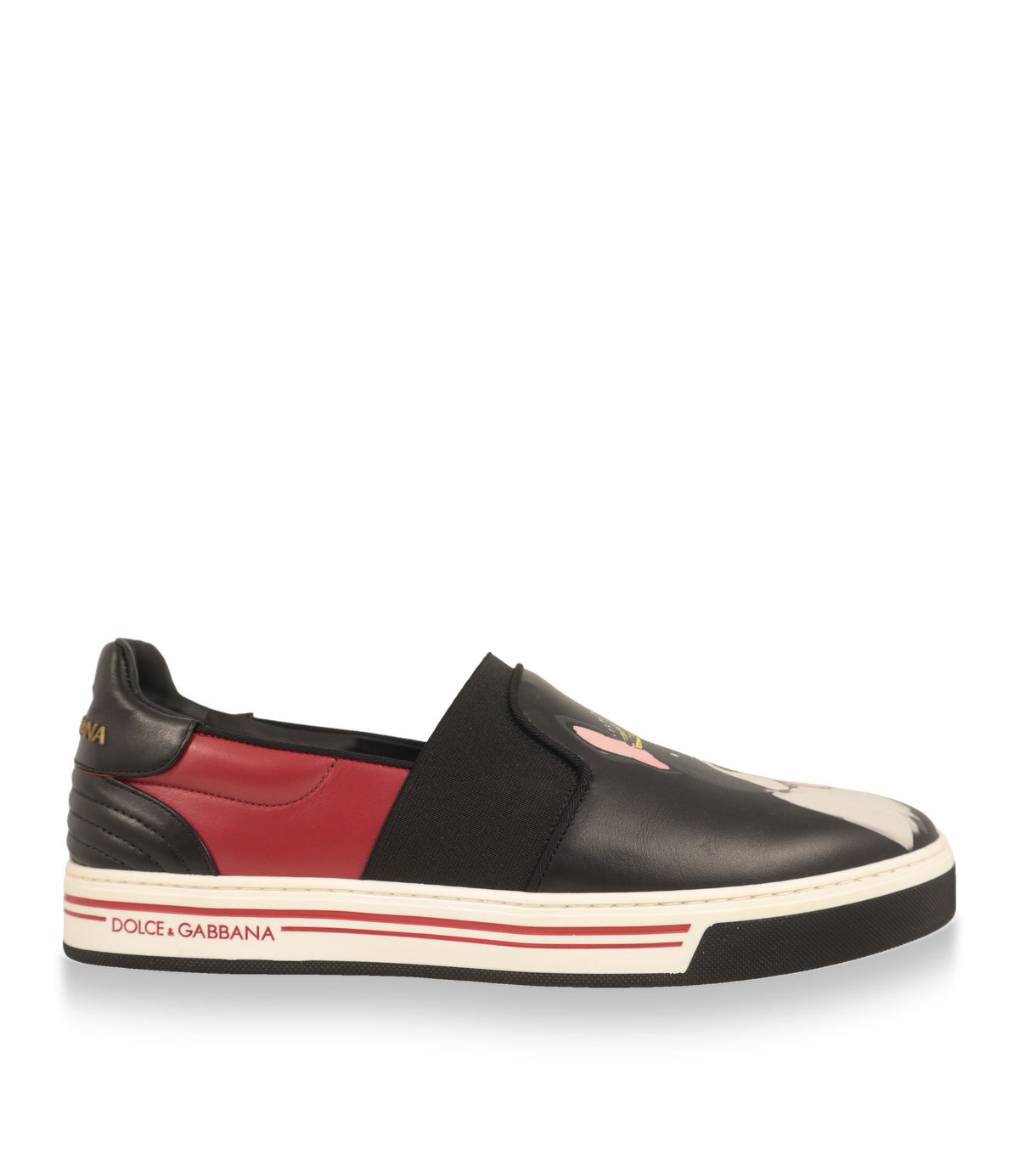 Dolce & Gabbana Slip-On Sneaker Größe 42,5 aus schwarzem Kalbsleder in der Seitenansicht