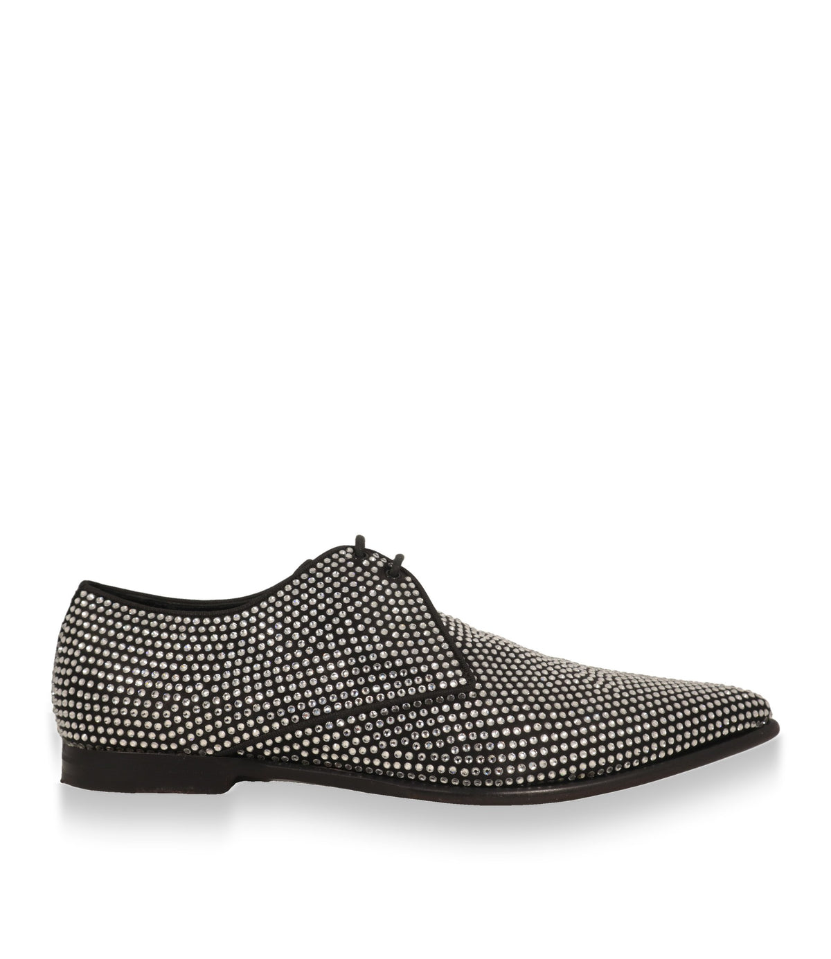 Dolce & Gabbana Derby Schuhe Größe 44 in Schwarz mit Kristallbesatz, Seitenansicht