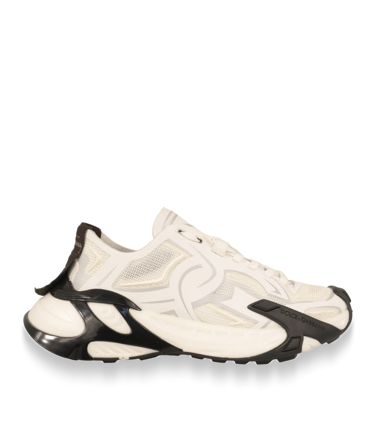 Dolce & Gabbana Sneaker in Weiß mit schwarzen Gummidetails in der Seitenansicht