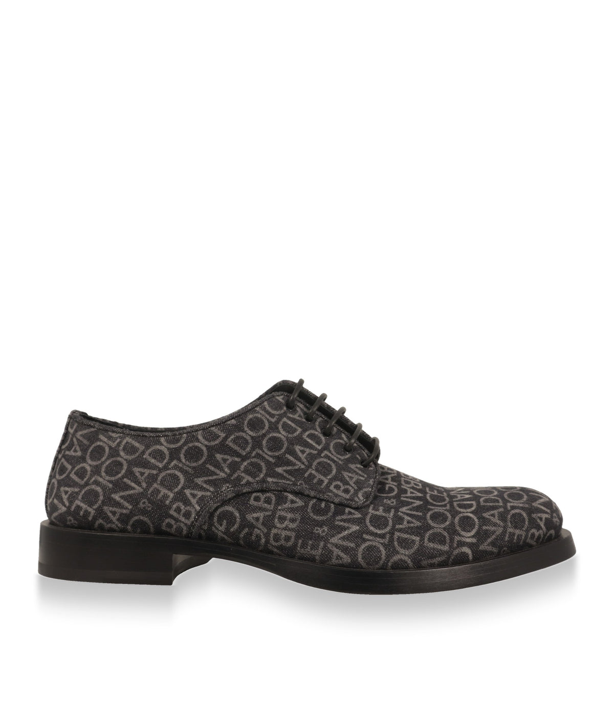 Dolce & Gabbana Derby Schuhe in Anthrazit mit Logo-Denim, Seitenansicht