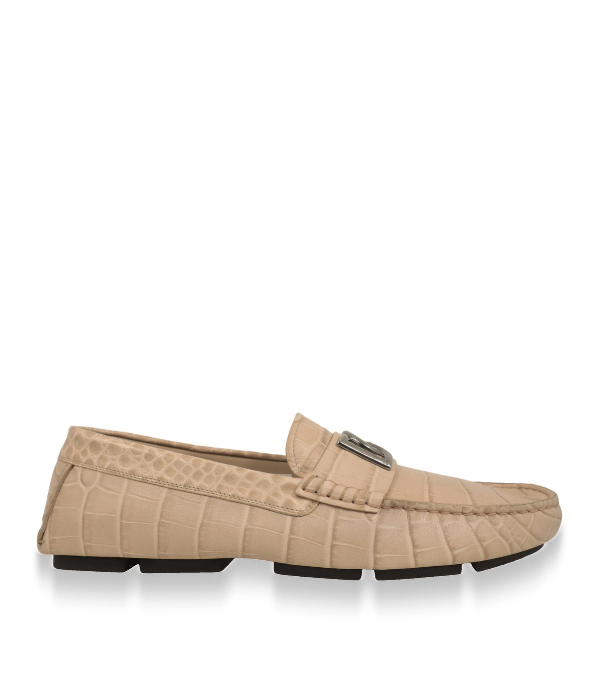 Dolce & Gabbana Mokassin in Beige aus Kalbsleder mit Krokoprägung, Seitenansicht