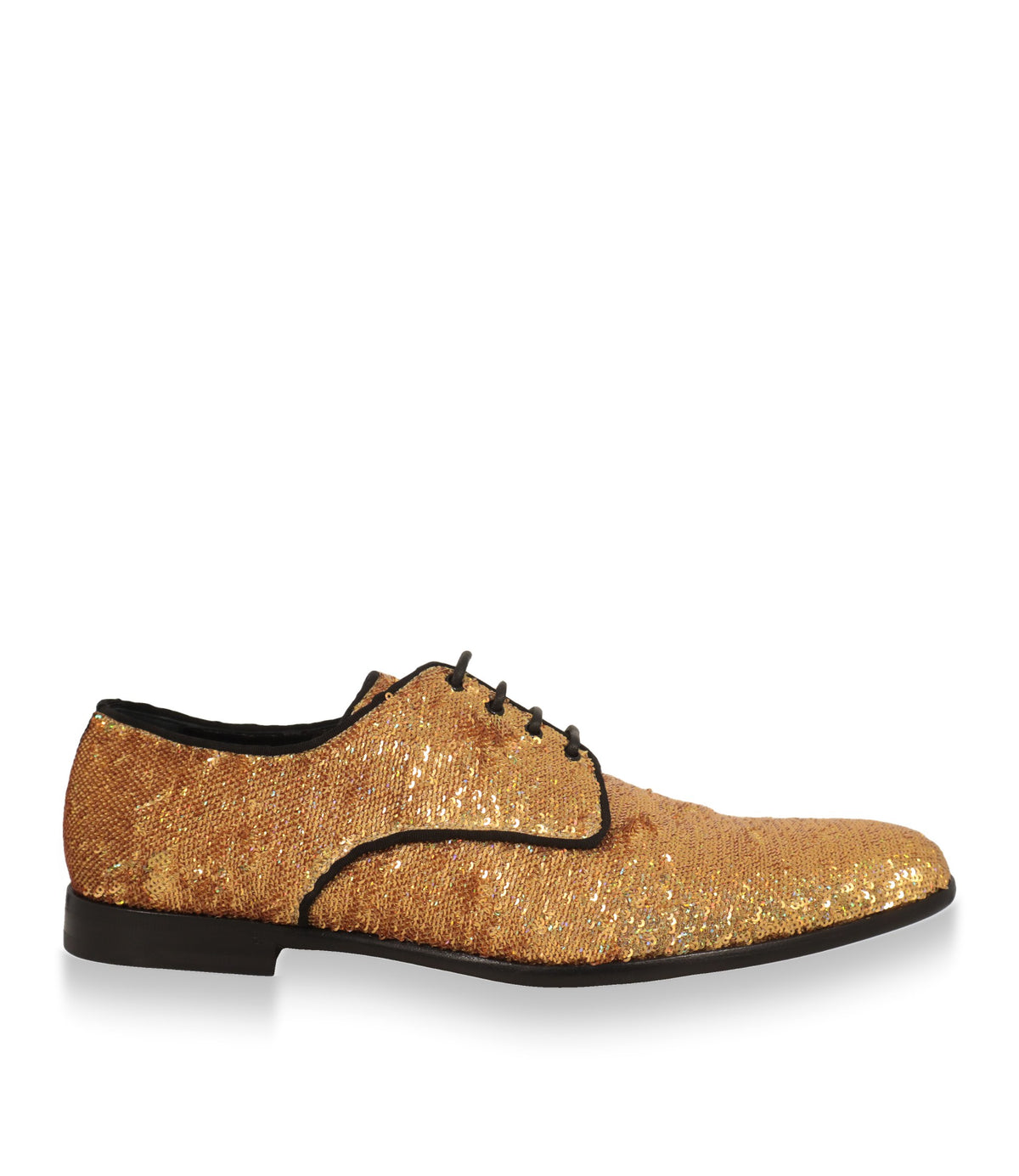 Dolce & Gabbana Derby Schuhe in Gold mit Pailletten, Seitenansicht