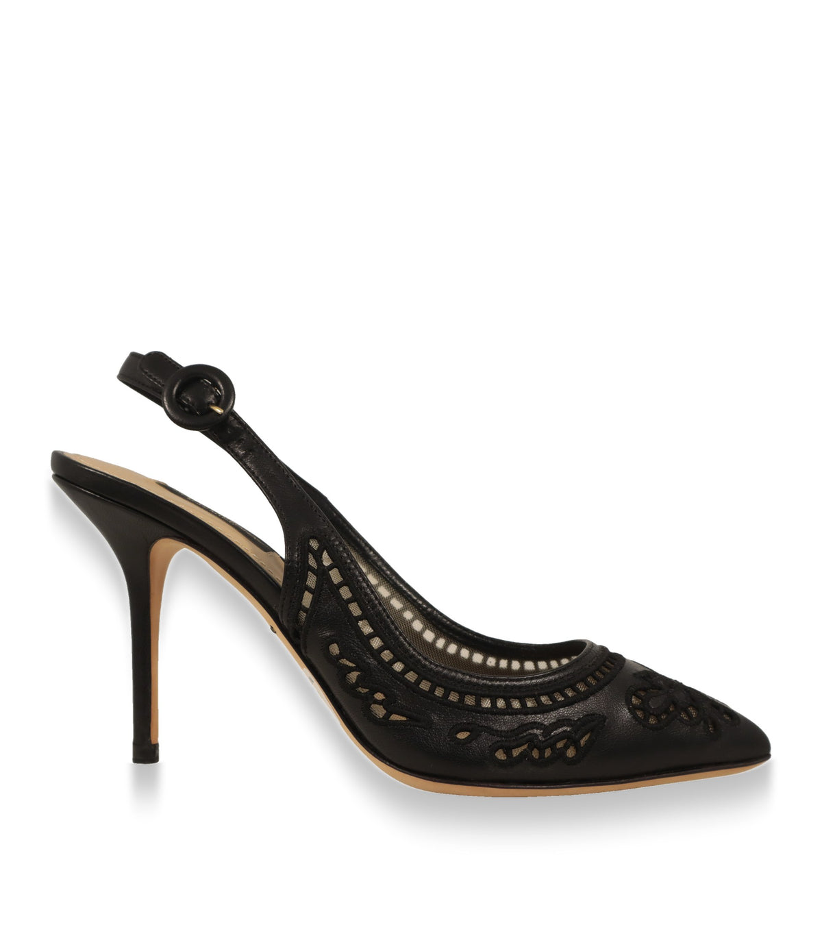 Dolce & Gabbana Slingback Pumps aus schwarzem Nappaleder in der Seitenansicht mit Stiletto-Absatz