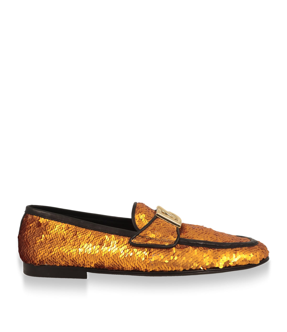 Dolce & Gabbana Loafer in Orange-Gold mit Pailletten, Seitenansicht