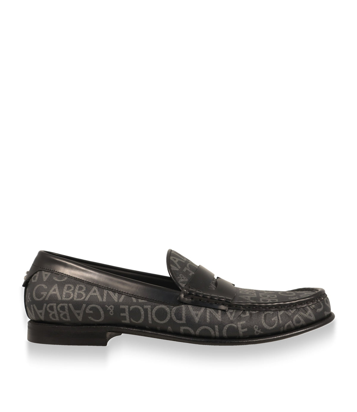 Dolce & Gabbana Loafer in Schwarz mit grauem Logo-Dessin, Seitenansicht