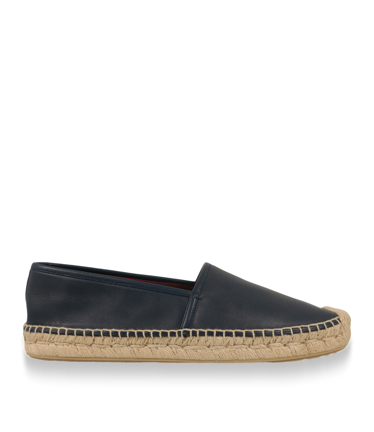 Dolce & Gabbana Espadrilles in Marineblau aus Kalbsleder, Seitenansicht mit Jutekranz