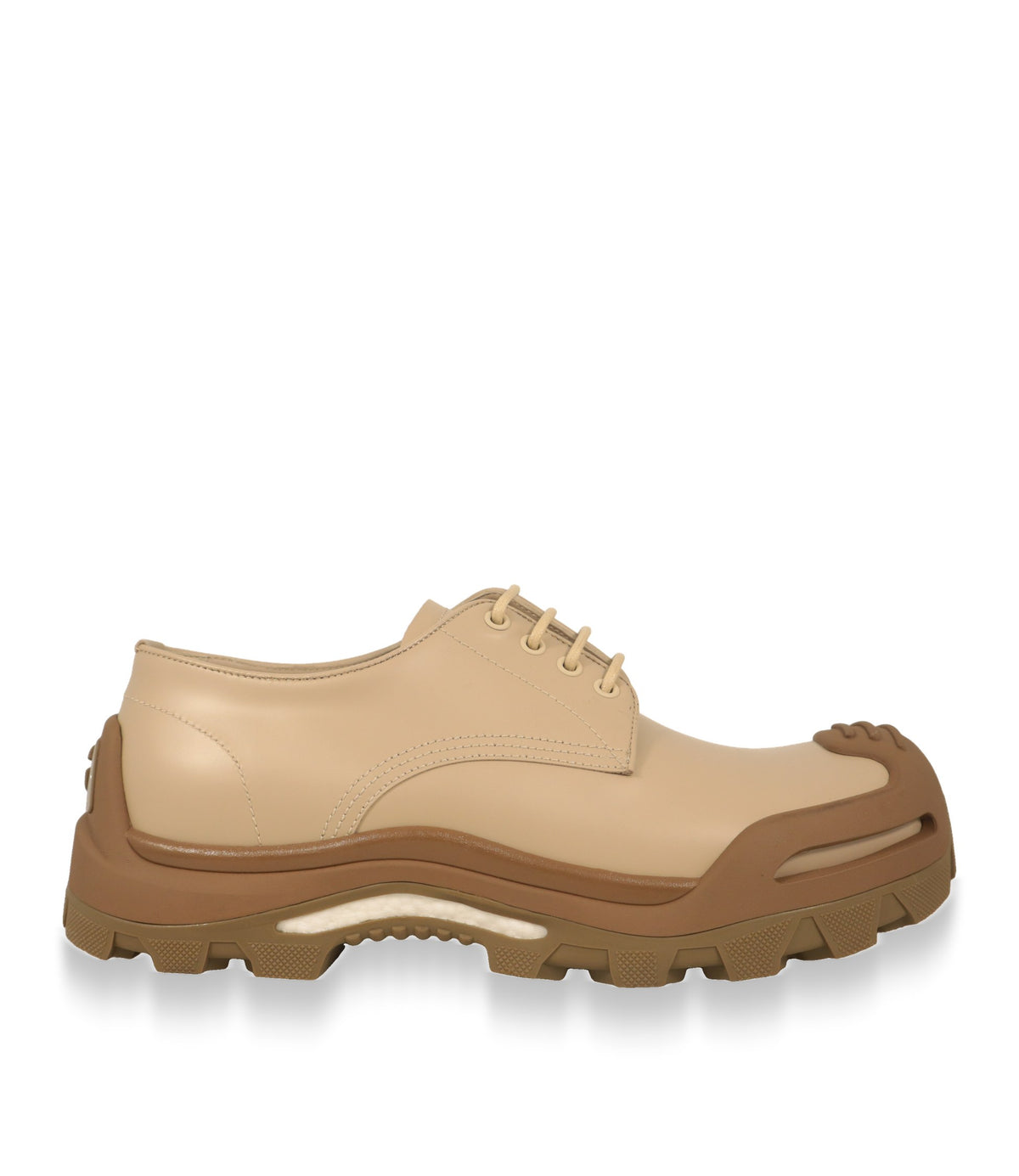 Dolce & Gabbana Derby Schuhe aus beigem Leder in der Seitenansicht mit brauner Profilsohle