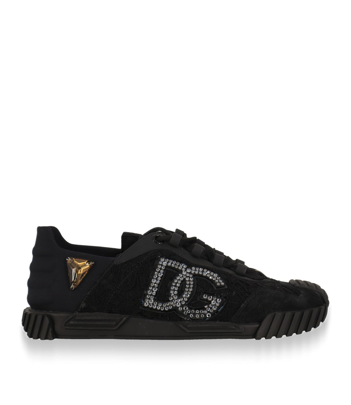 Dolce & Gabbana Sneaker in Schwarz mit Kristall-DG-Logo, Seitenansicht