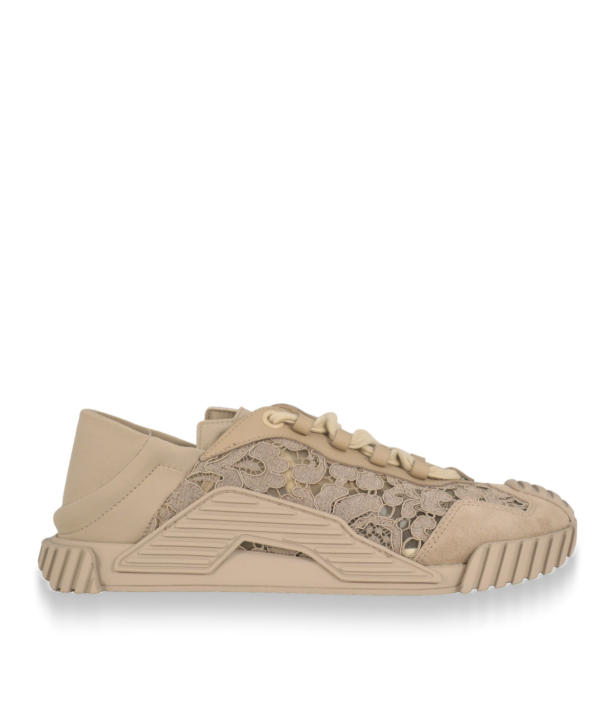 Dolce & Gabbana Sneaker in Beige mit floraler Spitze, Seitenansicht