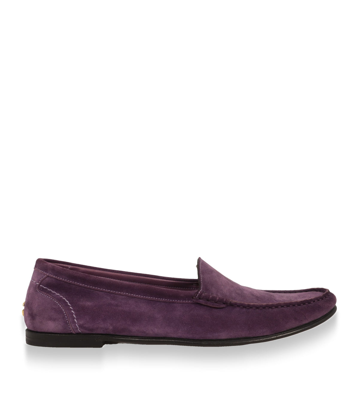 Dolce & Gabbana Loafer aus violettem Wildleder, Seitenansicht mit flacher Ledersohle