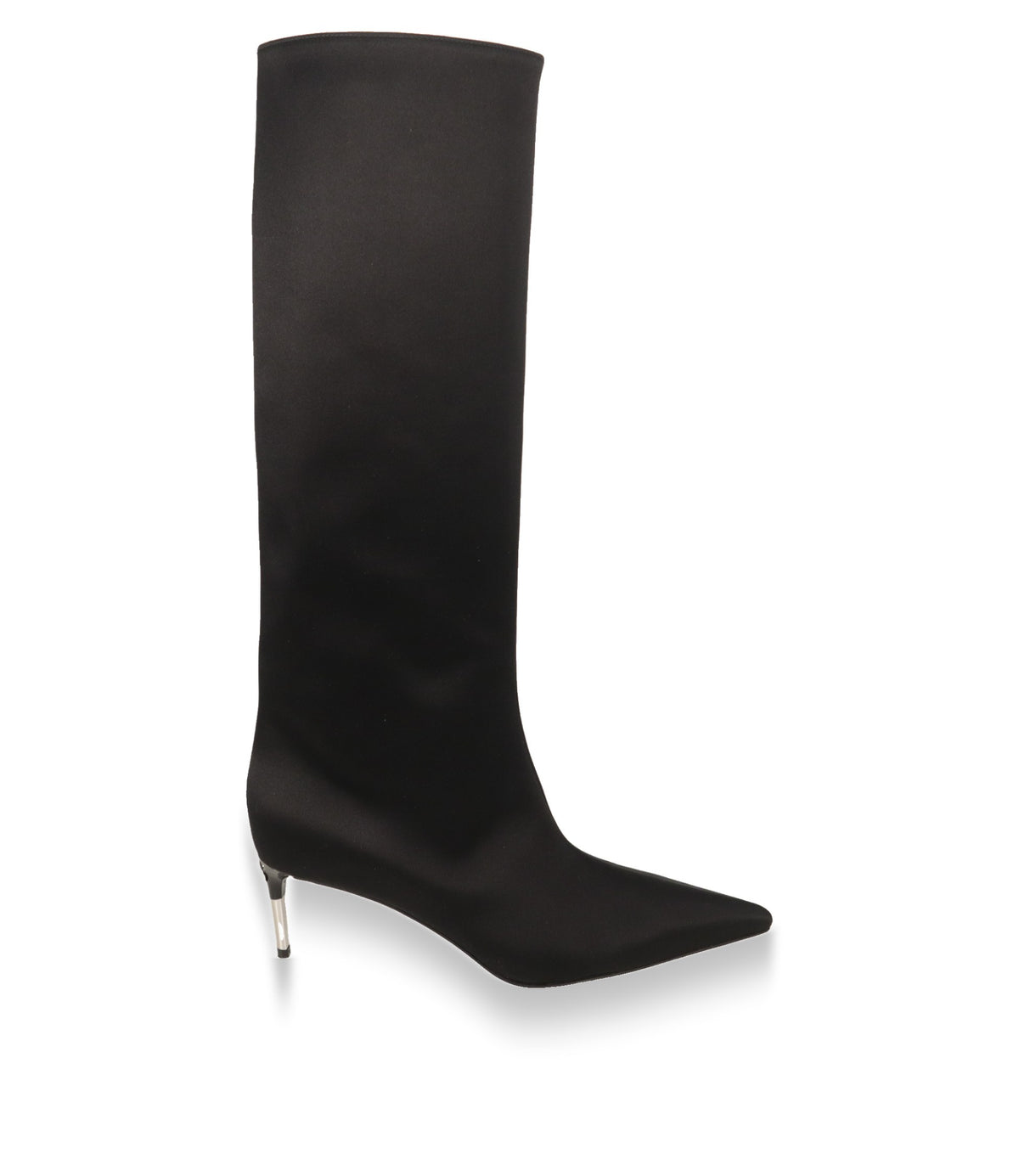 Dolce & Gabbana Stiefel schwarz Größe 39 in Seitenansicht mit silbernem Stilettoabsatz