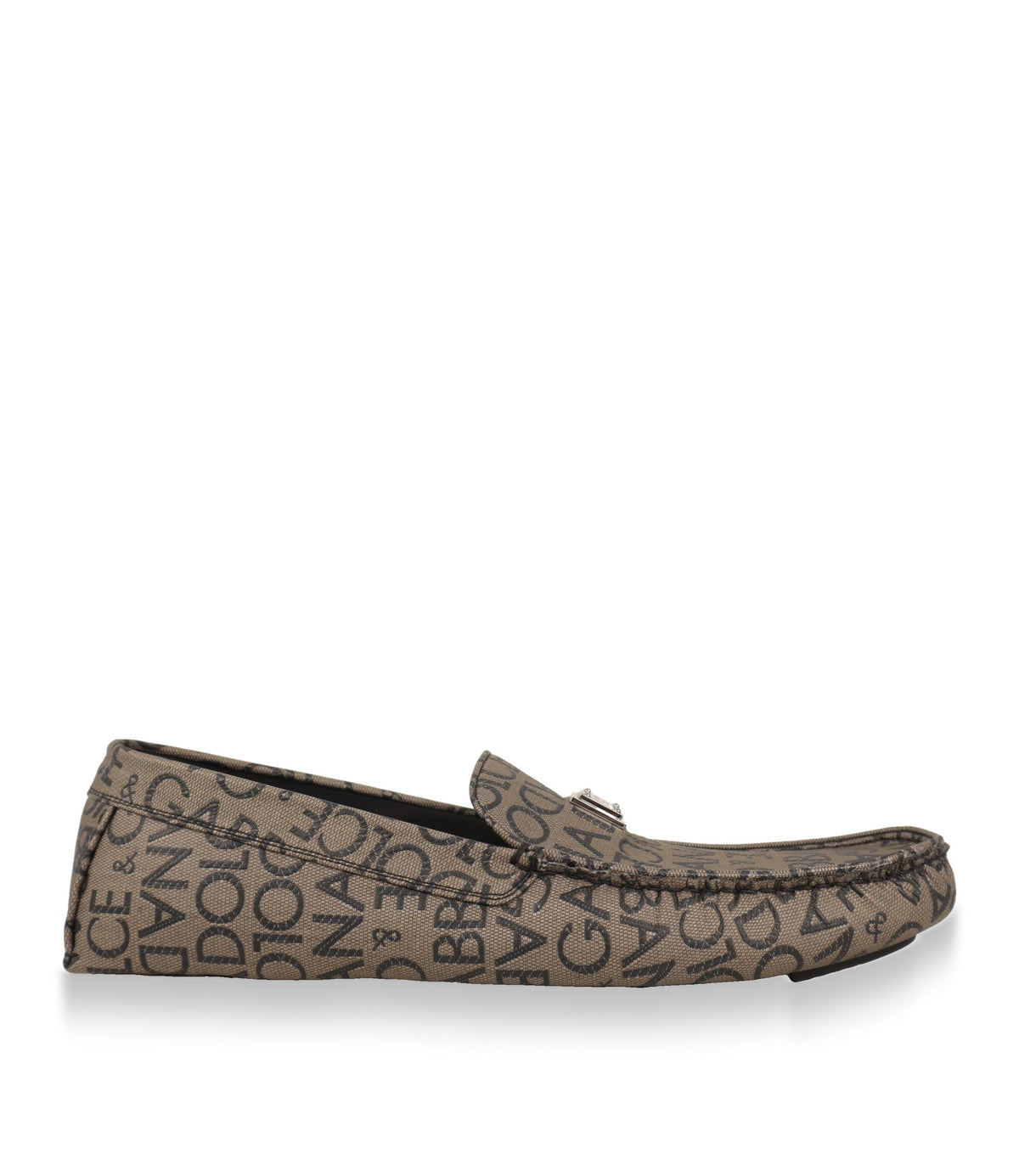 Dolce & Gabbana Mokassin in Braun mit schwarzem Logo-Print, Seitenansicht