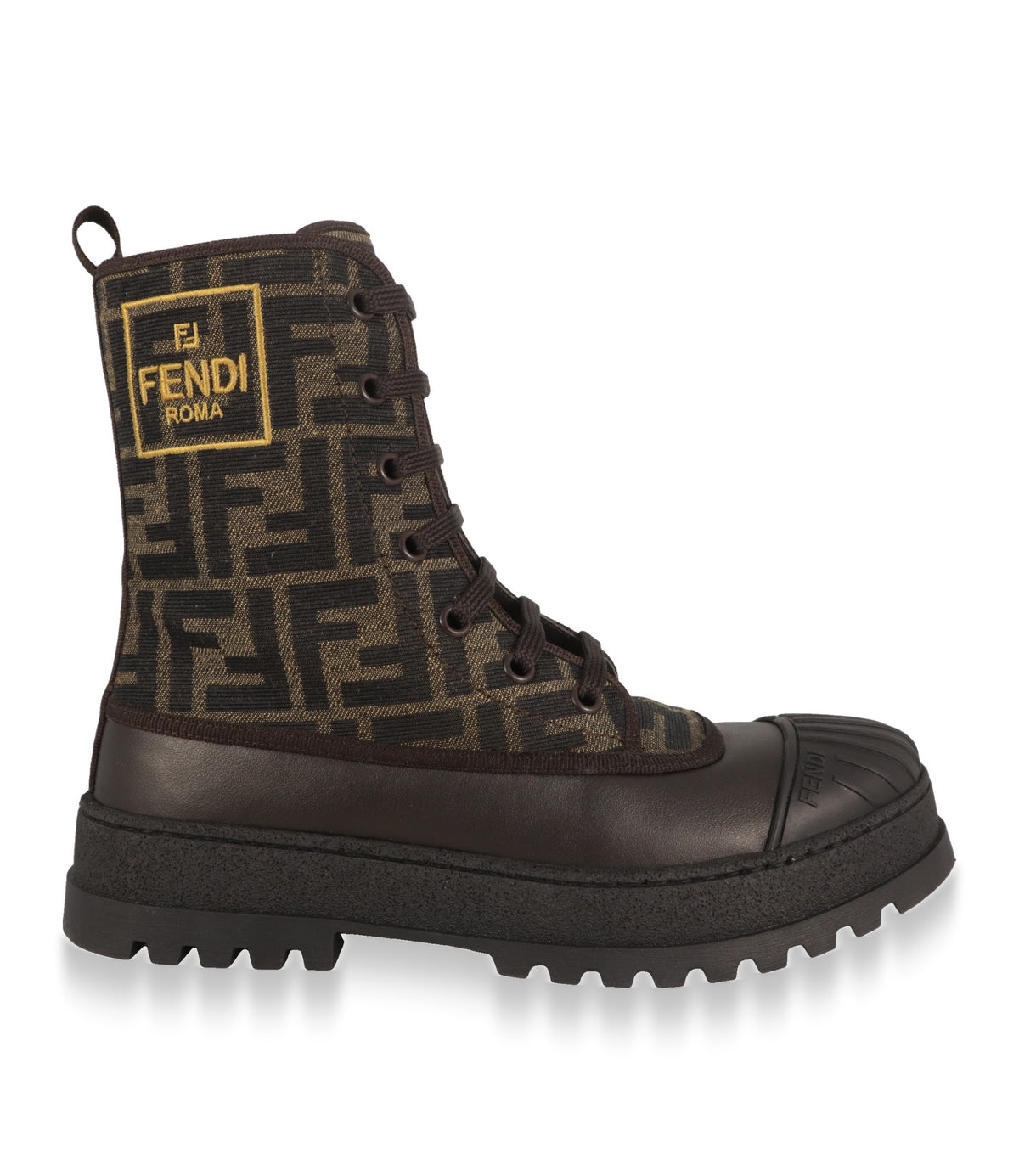 Fendi Boots Größe 36 in Braun mit FF-Jacquard und goldenem Logo, Seitenansicht