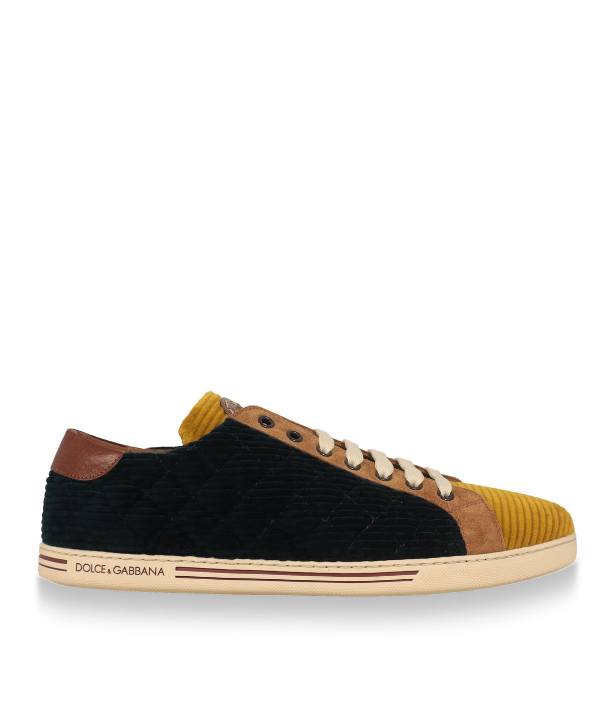 Dolce & Gabbana Sneaker Herren in Petrolgrün und Gelb aus Cord, Seitenansicht